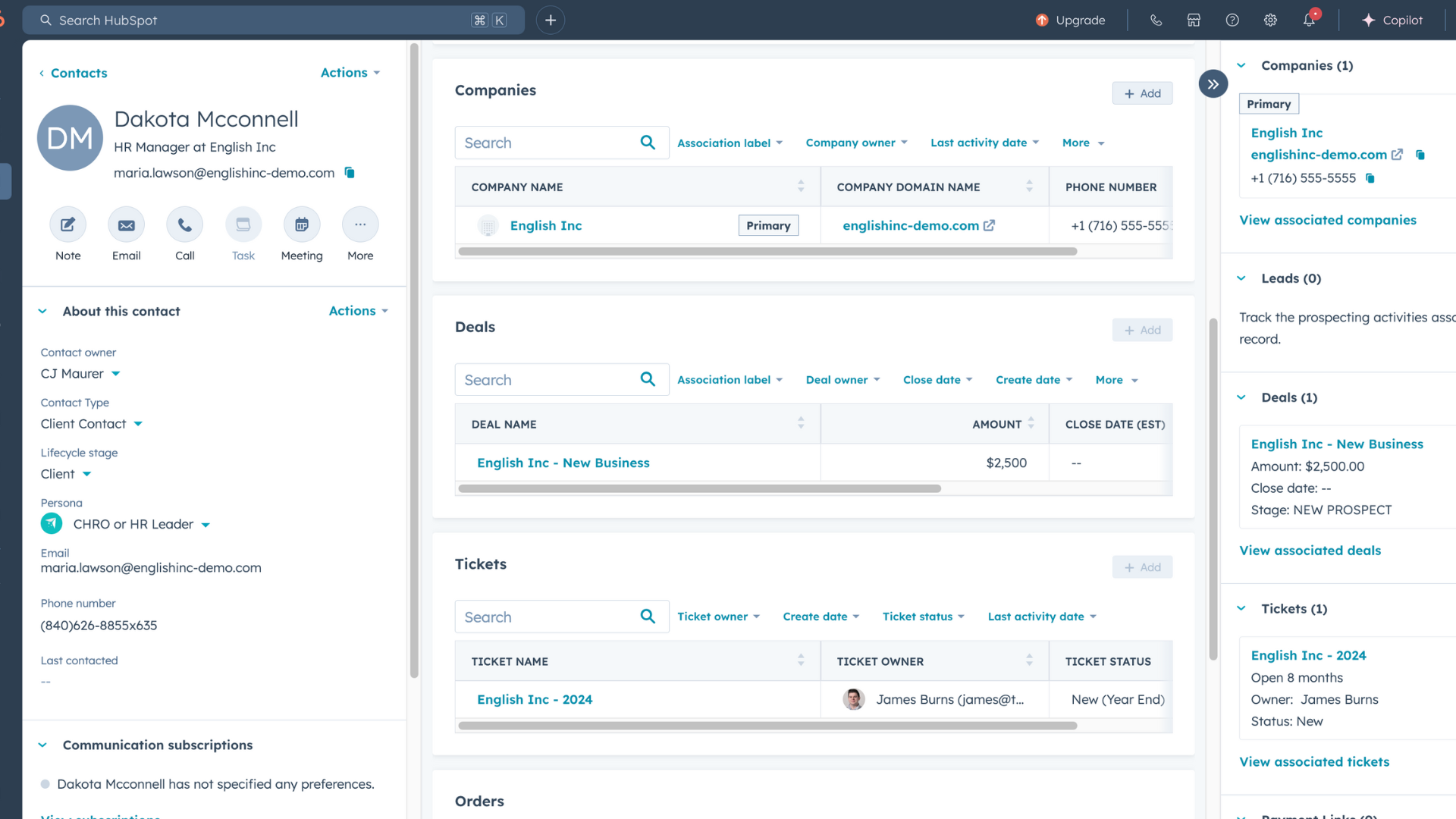 Inbound Payroll - Core CRM - Custom Contact View