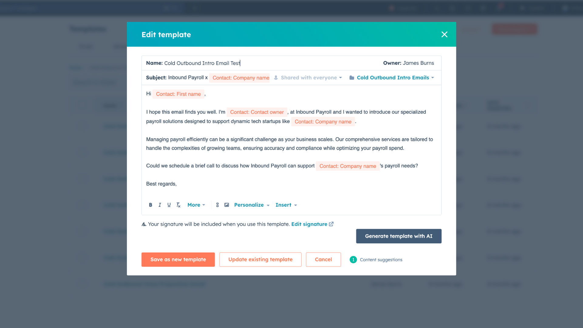 Inbound Payroll - Sales - Template
