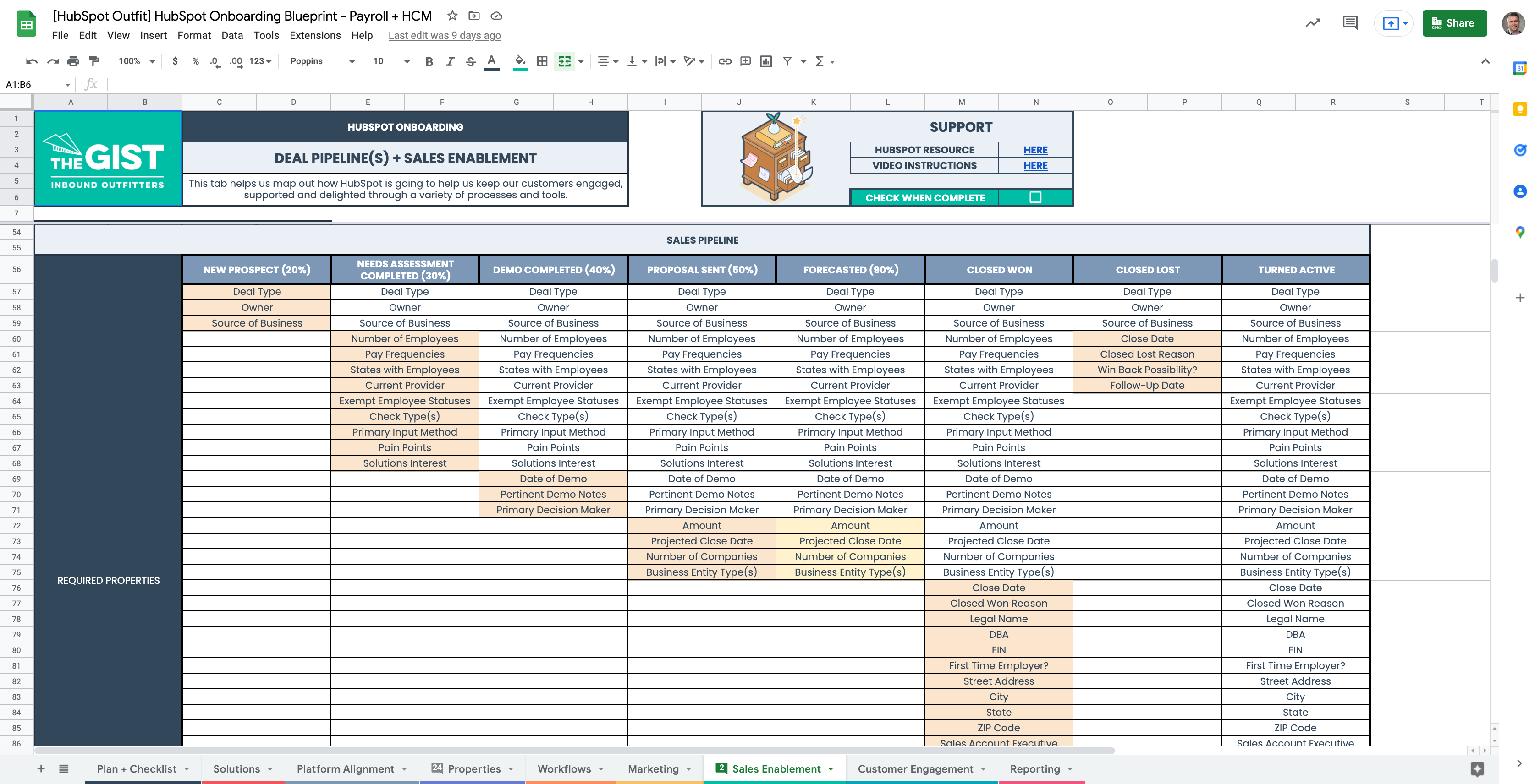 [HubSpot Outfit] HubSpot Onboarding Blueprint - Payroll + HCM - Google Sheets