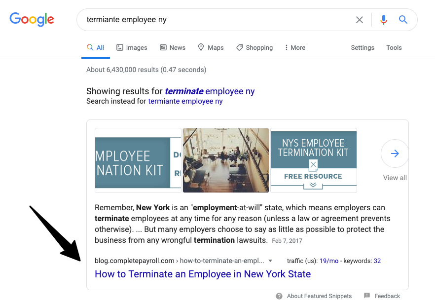 Google SERP Complete Payroll terminate employee