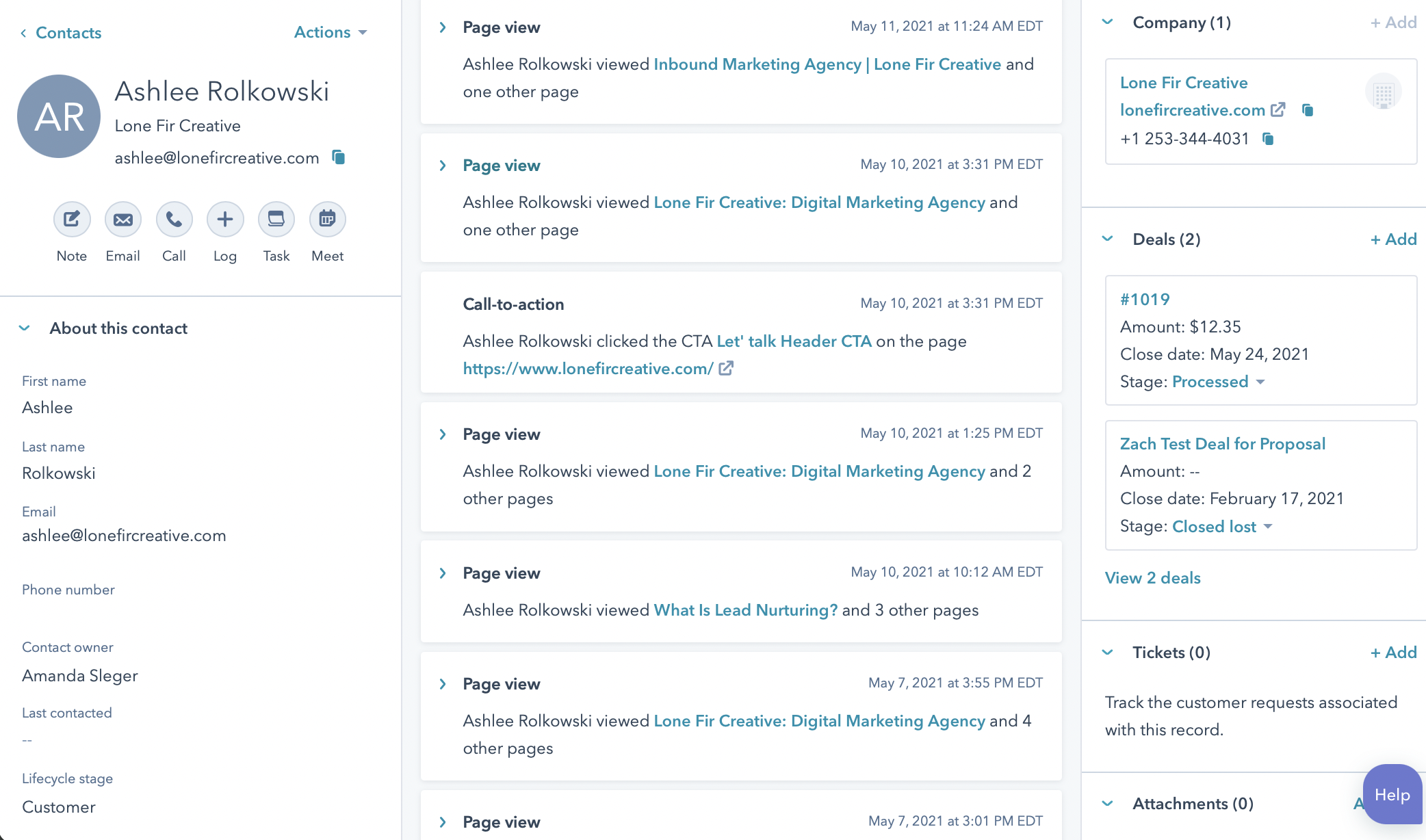 HubSpot Contact Record 1