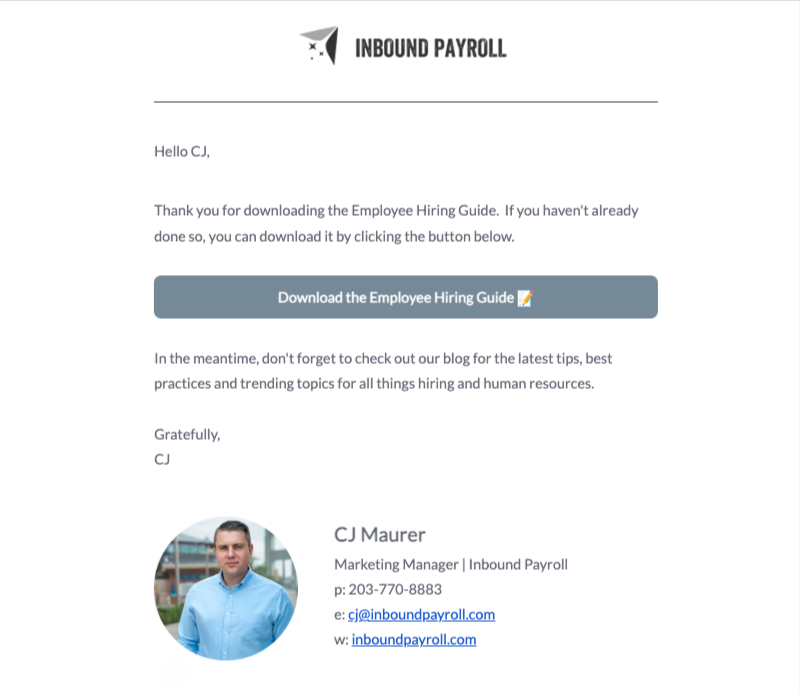 Inbound Payroll Follow Up email