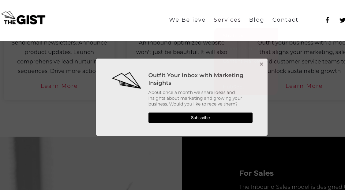 Pop up notification lead gen